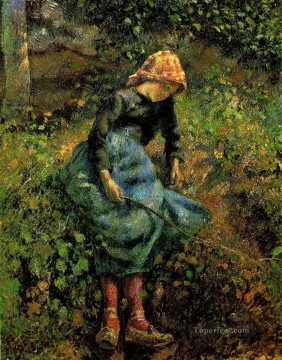  1881 Canvas - girl with a stick 1881 Camille Pissarro
